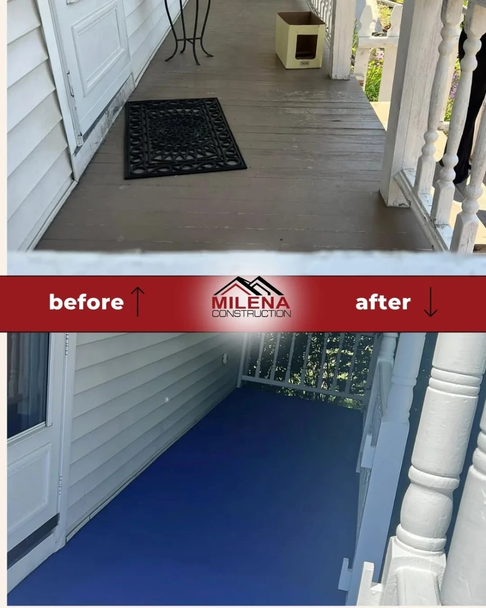 Before and after: porch floor repaint on a New Hampshire home