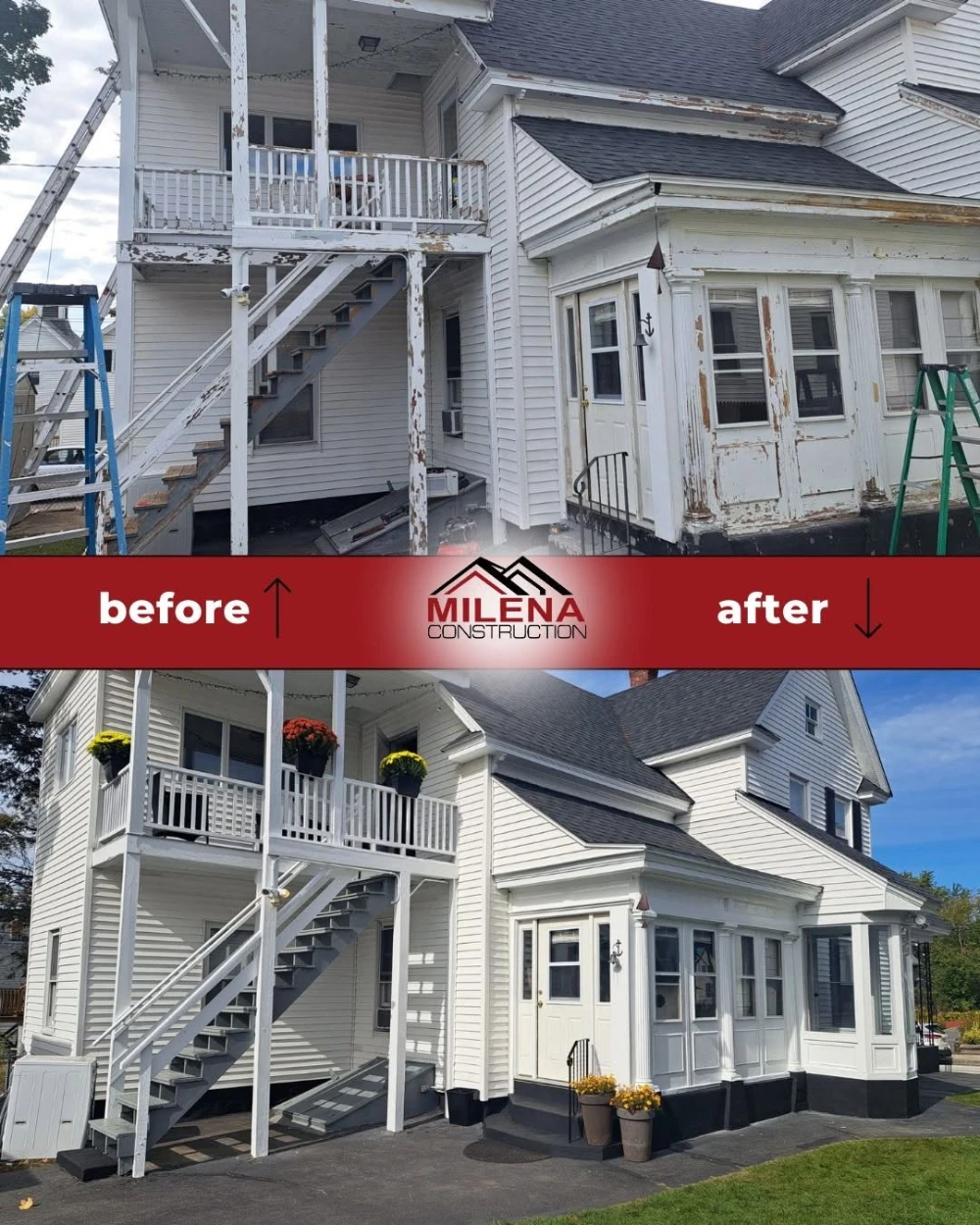 Before and after: exterior repaint and staircase restoration on a multifamily home