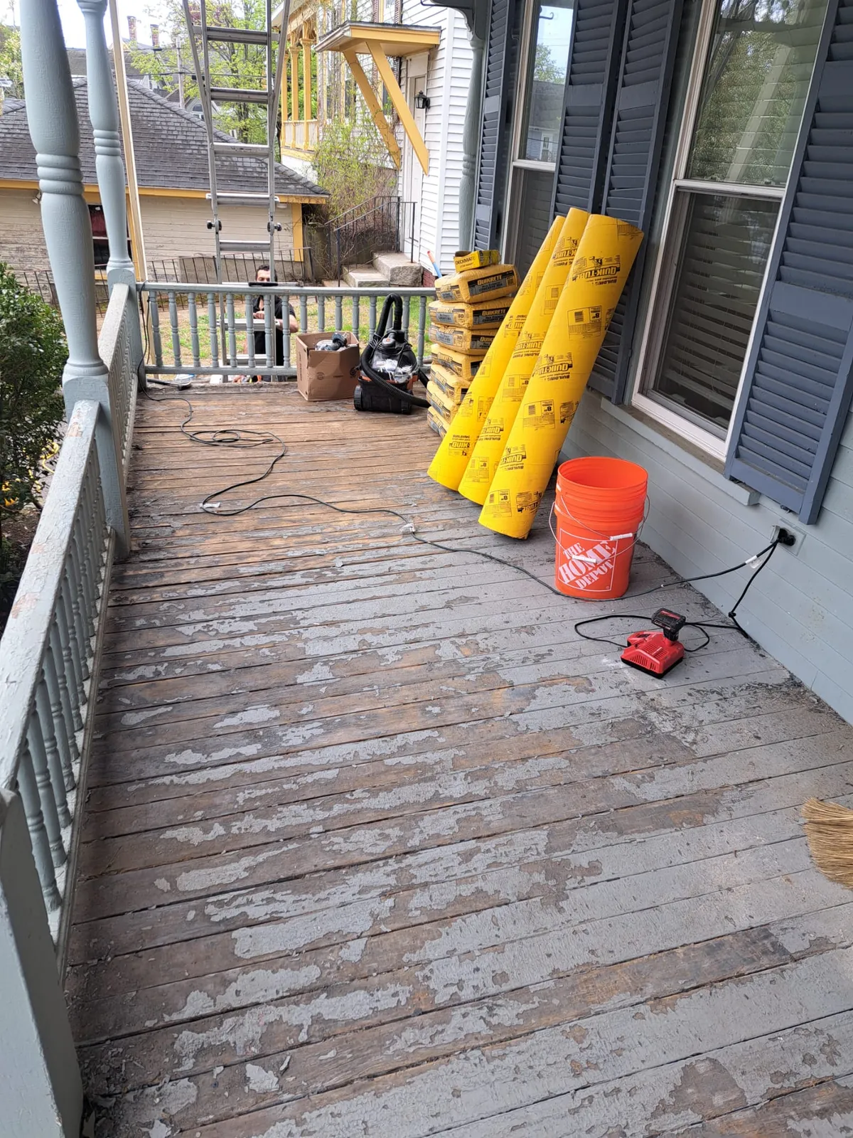 Freshly built wood deck boards during construction