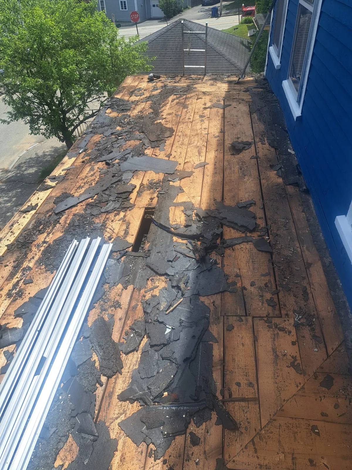 Wood deck sanded and prepped for refinishing