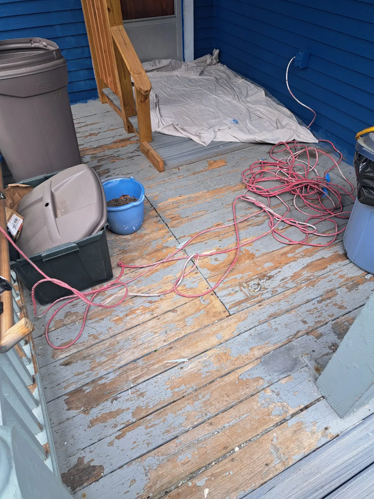 Deck boards sanded down before staining