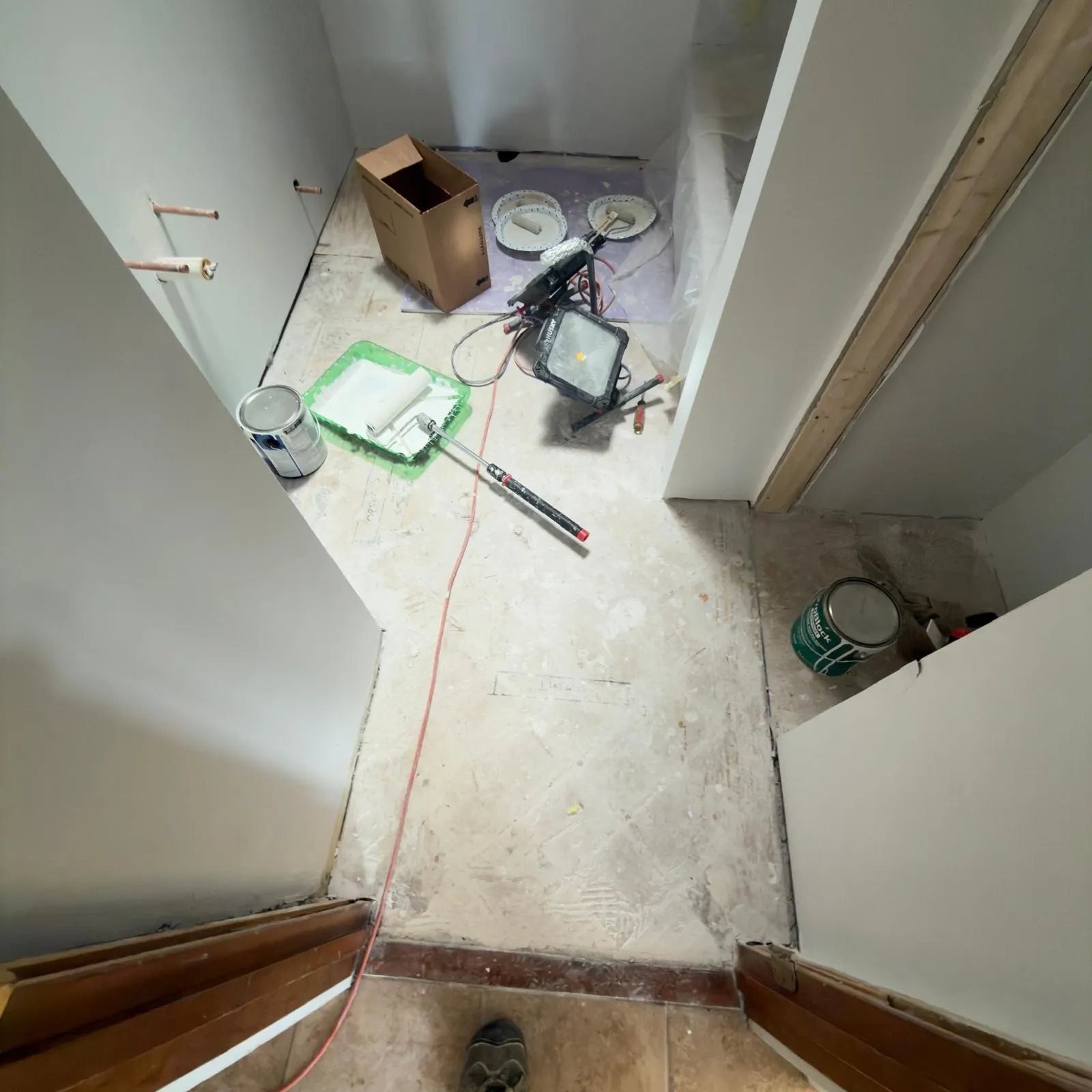 Subfloor prepped for a new tile installation