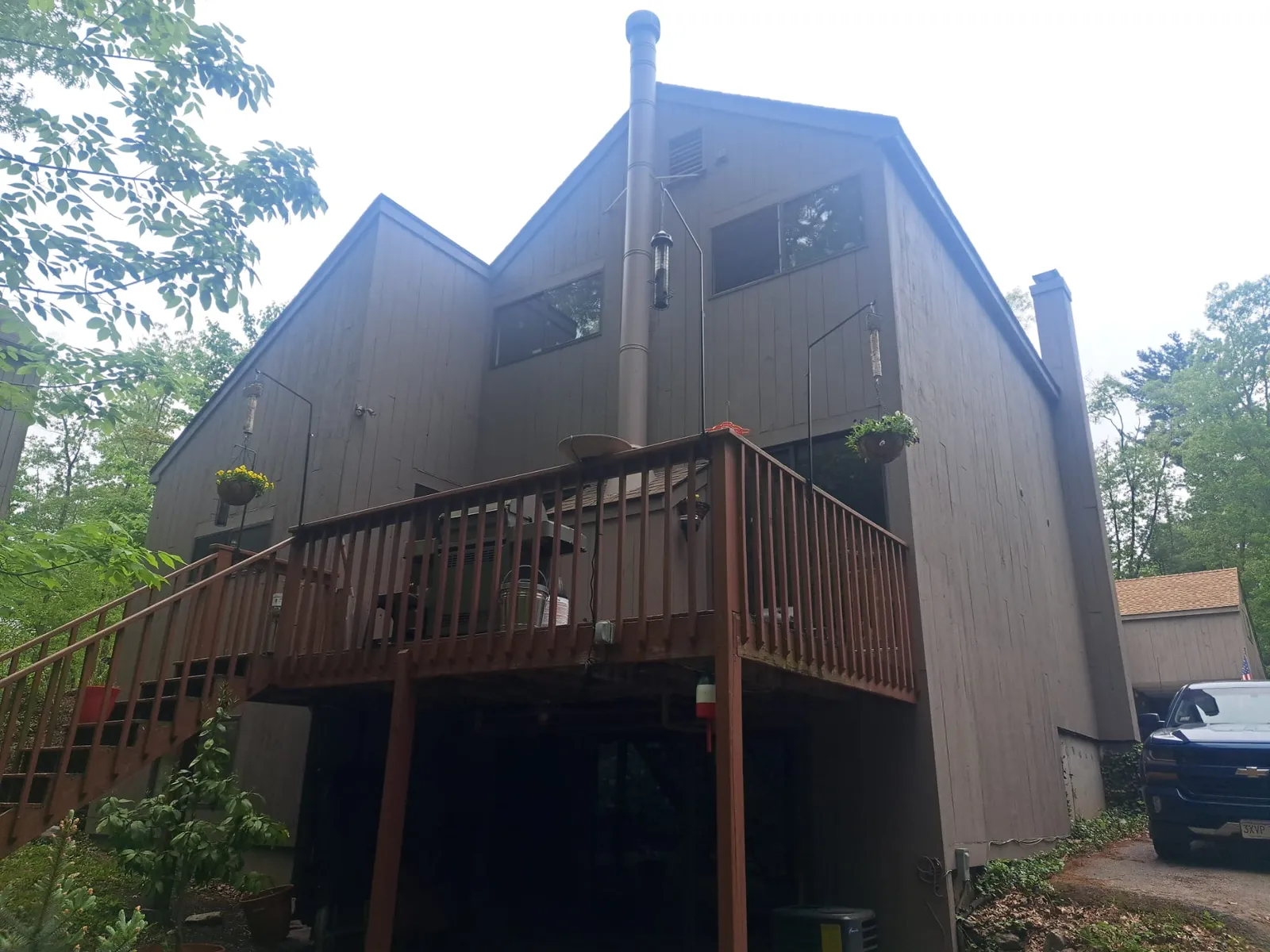Contemporary home with a multi-level rear deck